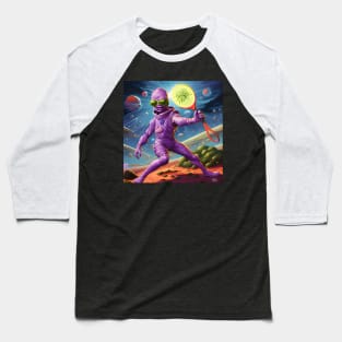 Purple Alien Playing Pickle Ball Baseball T-Shirt